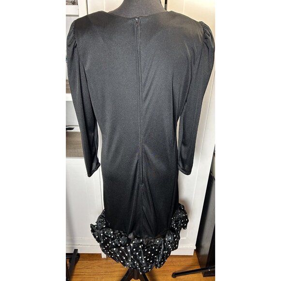 Vintage 80s Partridge in A Pear Tree Black Party Dress Sz L Polka Dot Ruffle Hem - Picture 11 of 11